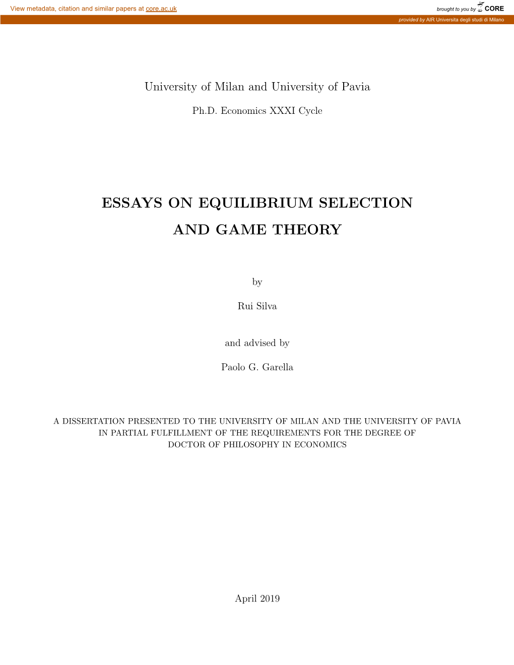 Essays on Equilibrium Selection and Game Theory