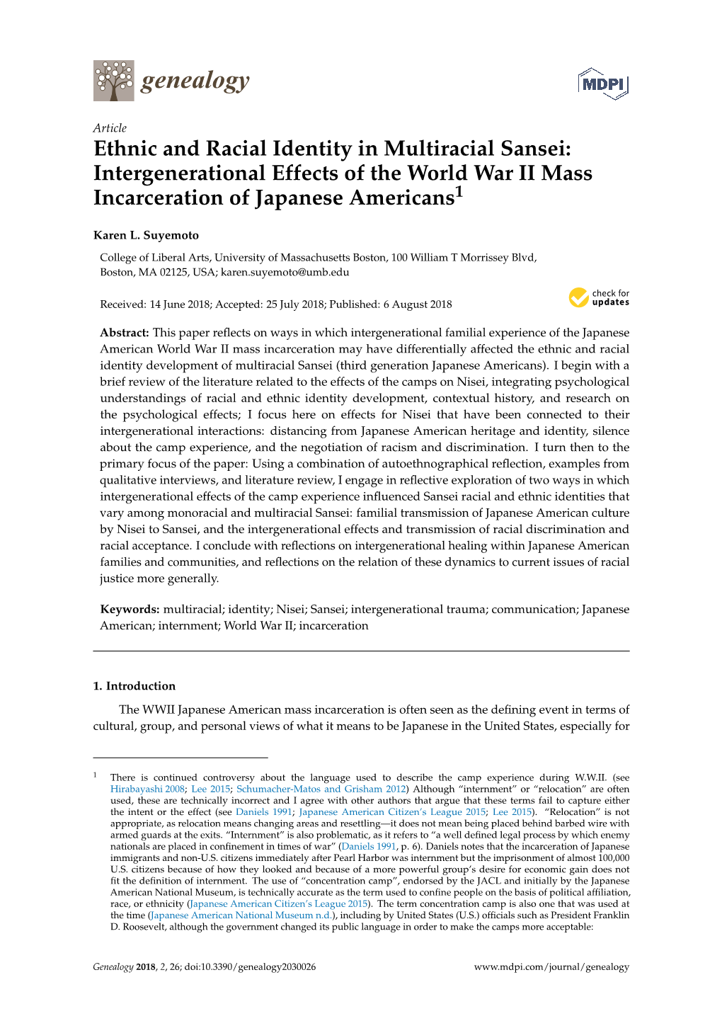 Ethnic and Racial Identity in Multiracial Sansei: Intergenerational Effects of the World War II Mass Incarceration of Japanese Americans1