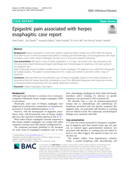 Epigastric Pain Associated with Herpes Esophagitis: Case Report Nabil Antaki1, Ziad Aljarad2*, Howayda Dabbas3, Walid Haddad4, M