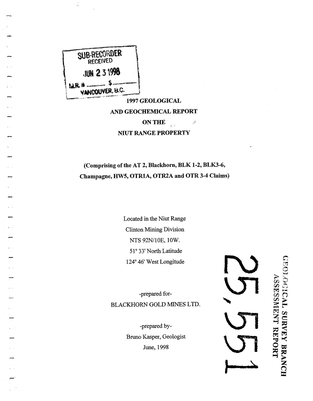 And Geochemical Report Onthe ~ Niut Range Property