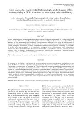 Arion Intermedius (Gastropoda: Stylommatophora); First Record of This Introduced Slug in Chile, with Notes on Its Anatomy and Natural History