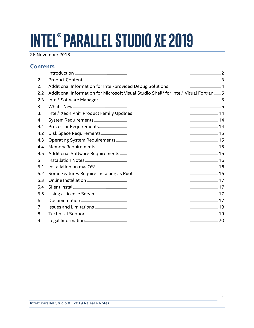 Intel® Parallel Studio Xe 2019 26 November 2018