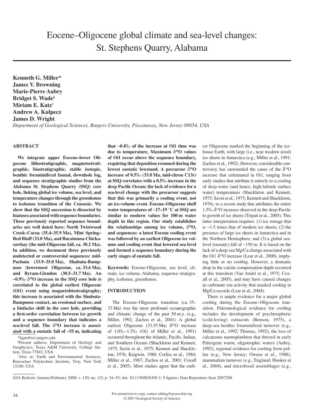 Eocene–Oligocene Global Climate and Sea-Level Changes: St. Stephens Quarry, Alabama