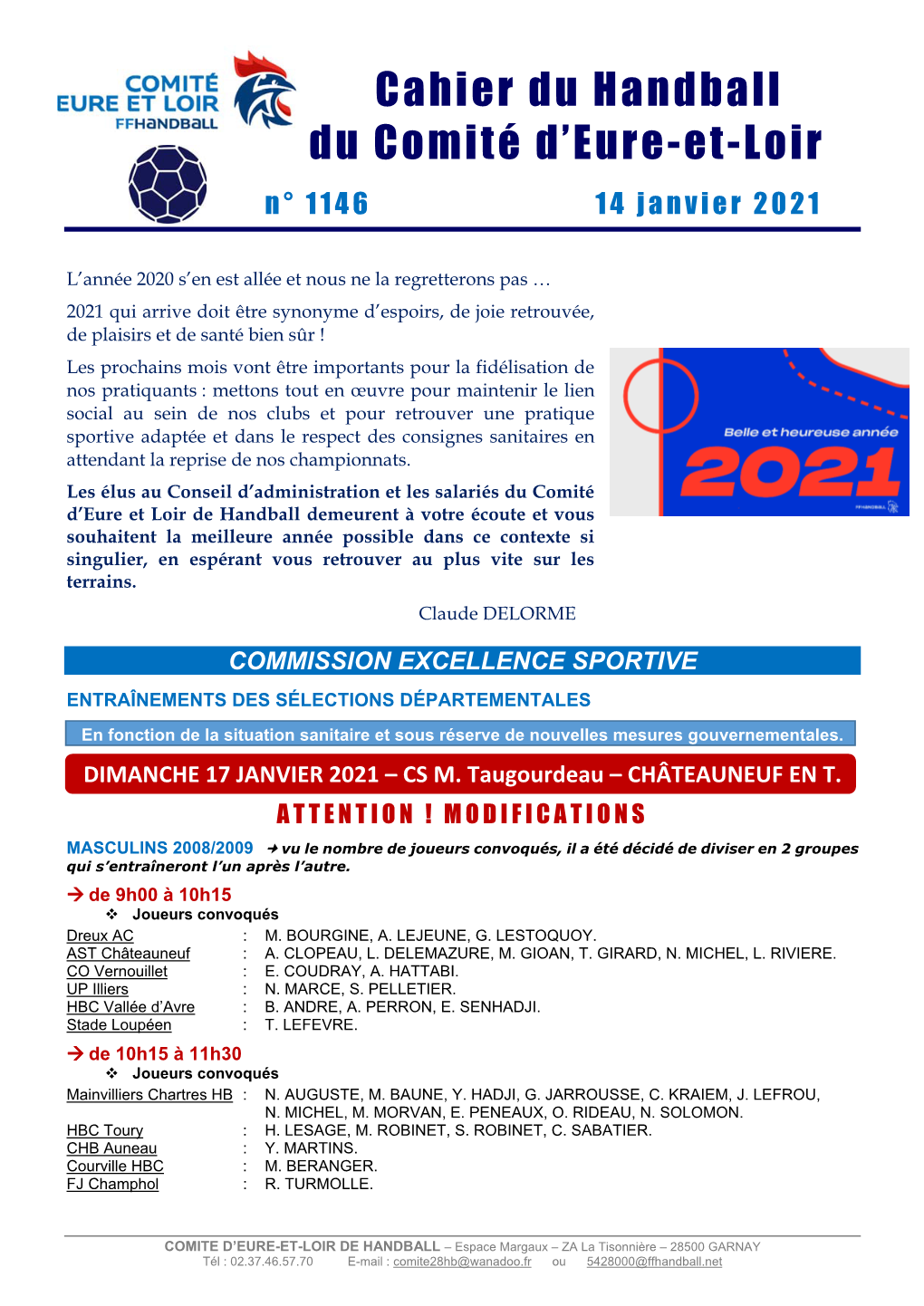 Cahier Du Handball Du Comité D'eure-Et-Loir