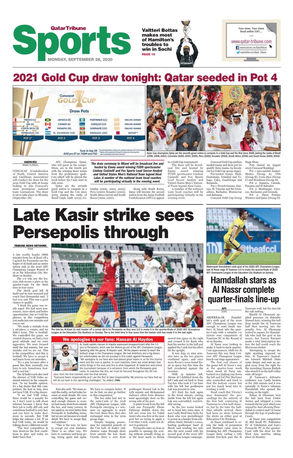 Late Kasir Strike Sees Persepolis Through Tribune News Network Doha