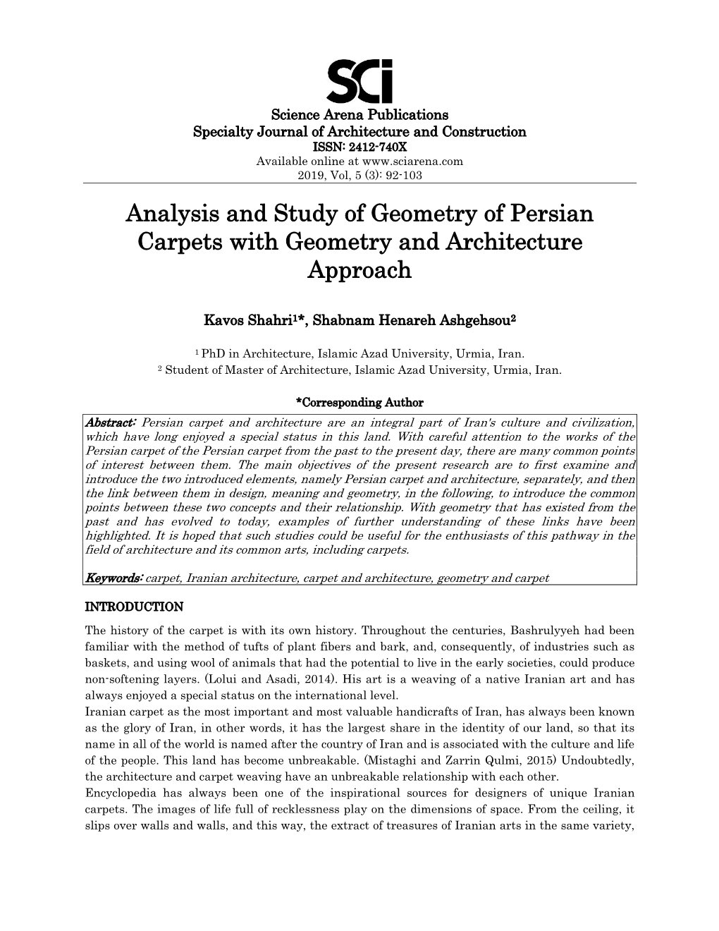 Analysis and Study of Geometry of Persian Carpets with Geometry and Architecture Approach