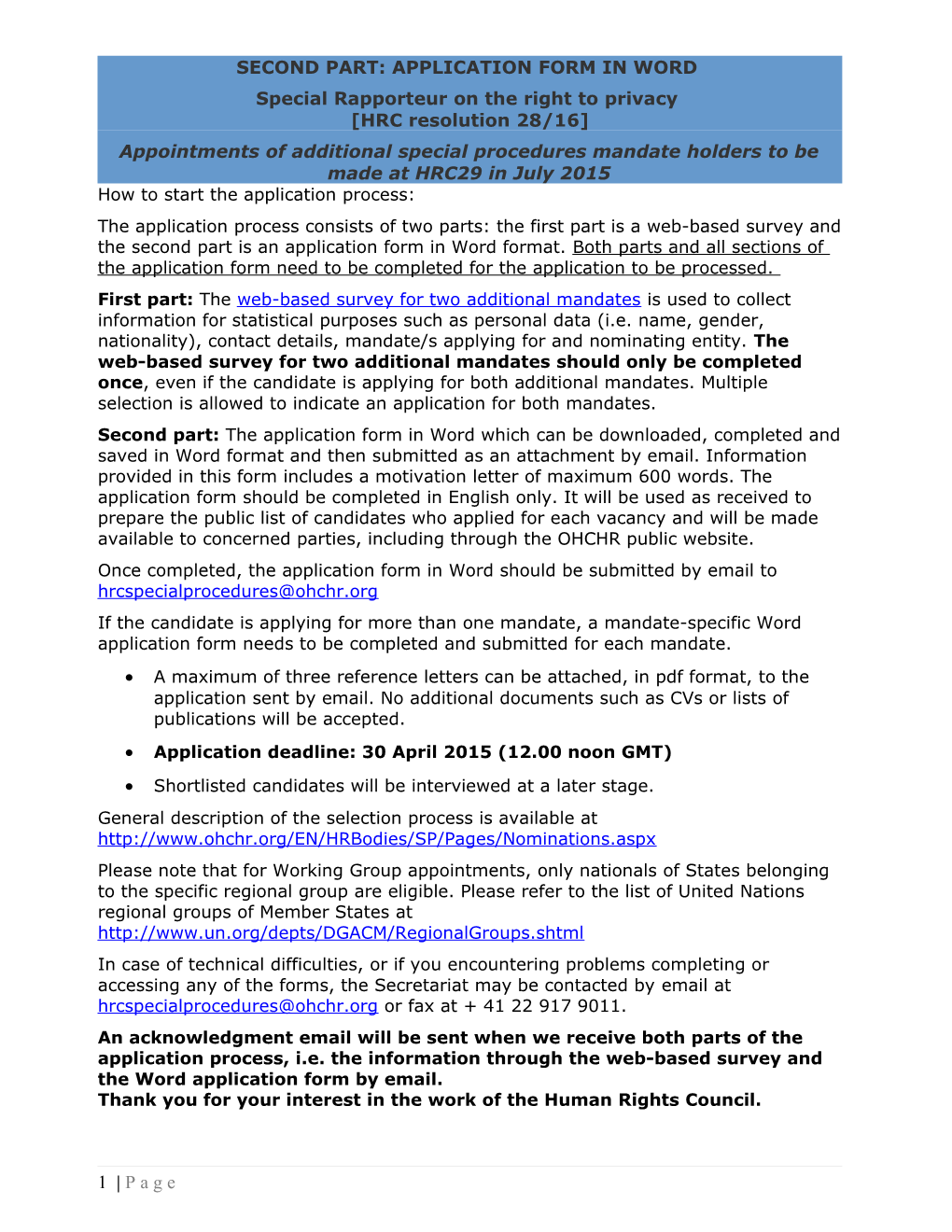 Human Rights Council Secretariat (Standardized Form) s13