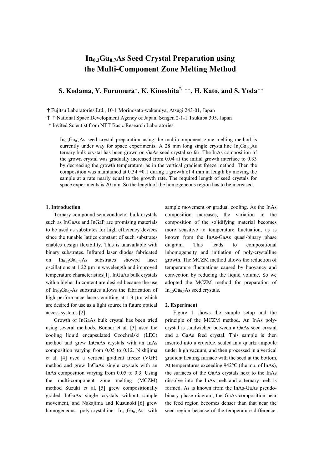 In0.3Ga0.7As Seed Crystal Preparation Using the Multi-Component Zone Melting Method