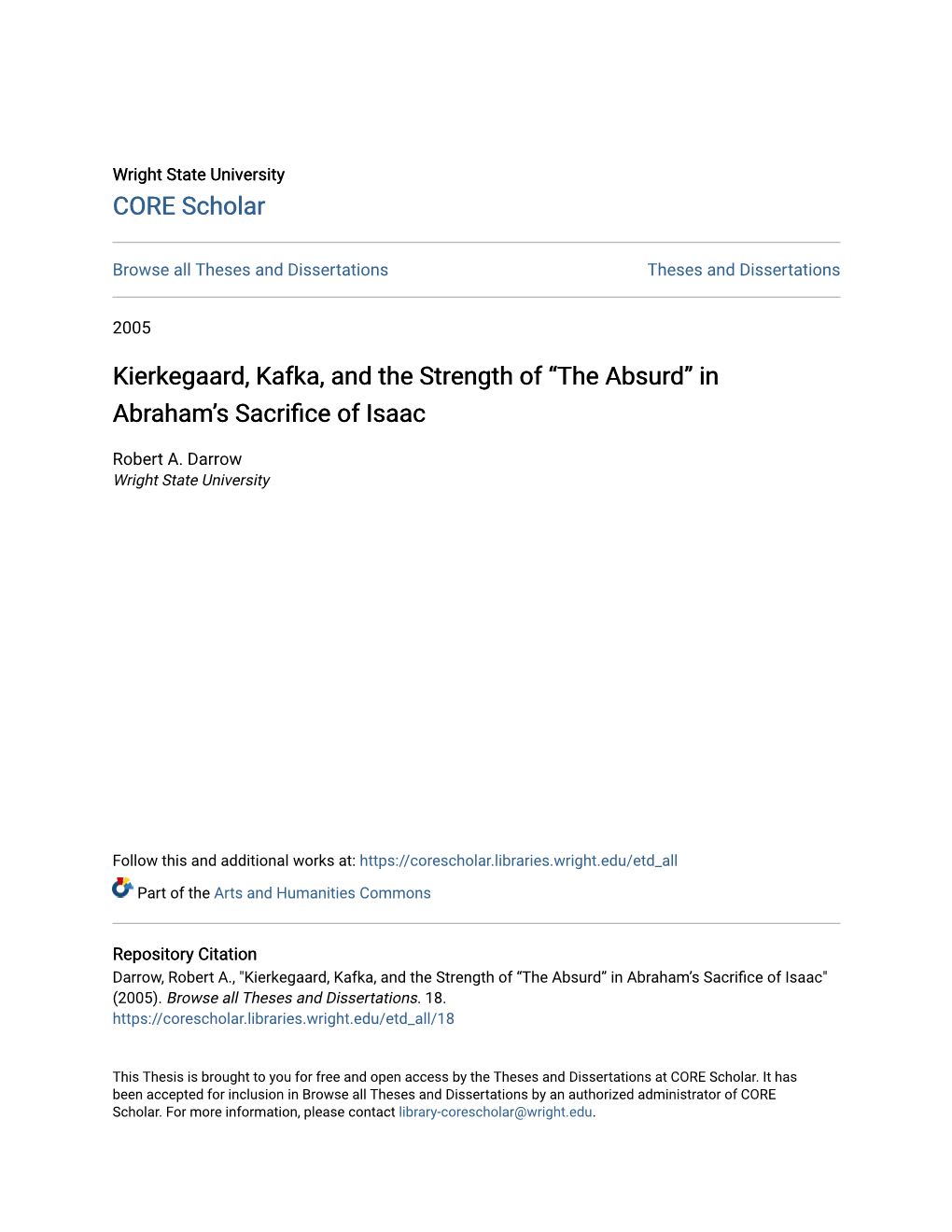 Kierkegaard, Kafka, and the Strength of “The Absurd” in Abraham’S Sacrifice of Isaac