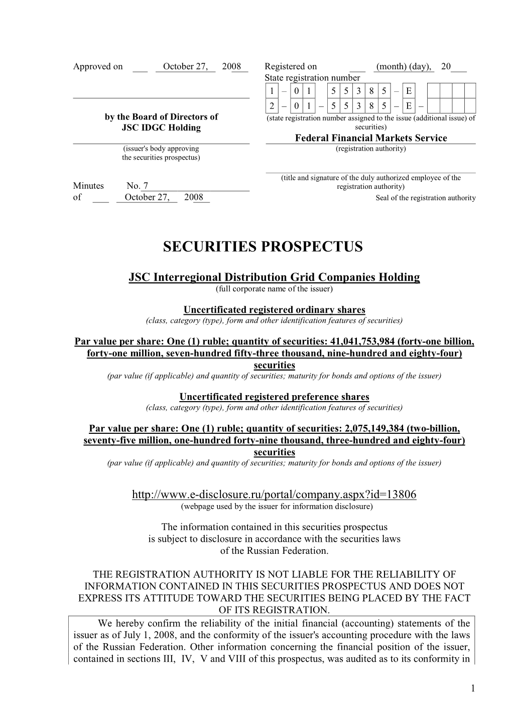 Securities Prospectus)