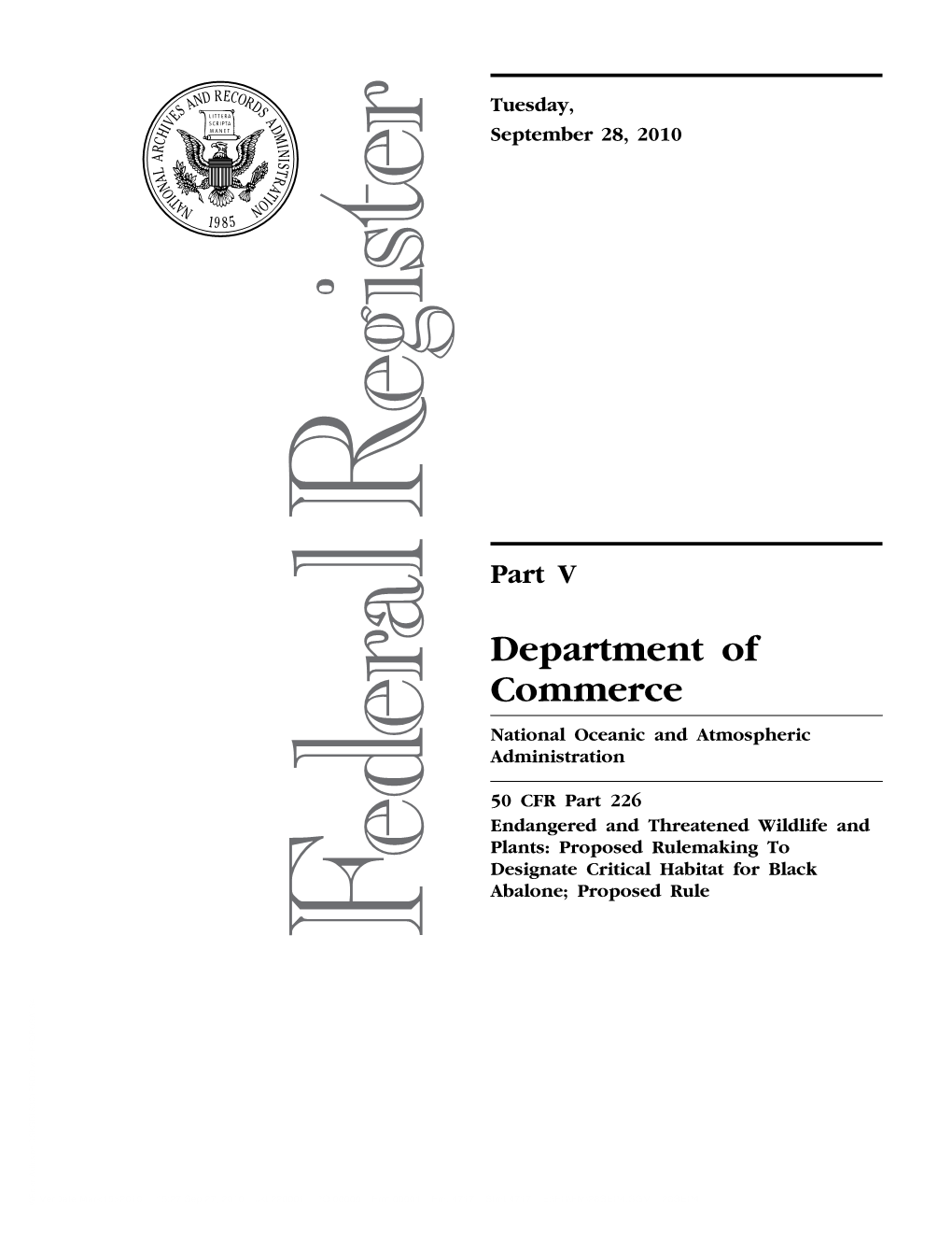 Department of Commerce National Oceanic and Atmospheric Administration