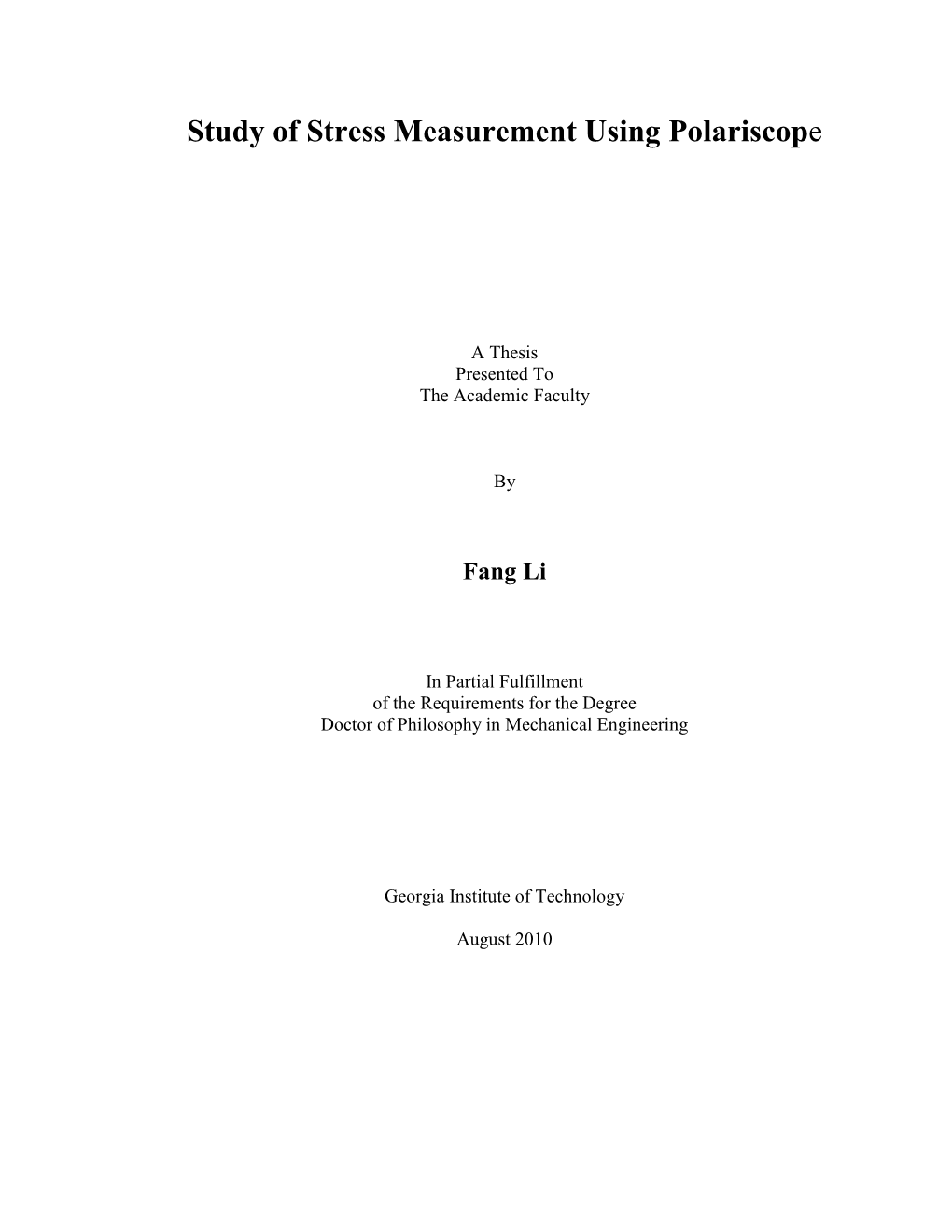 Study of Stress Measurement Using Polariscope