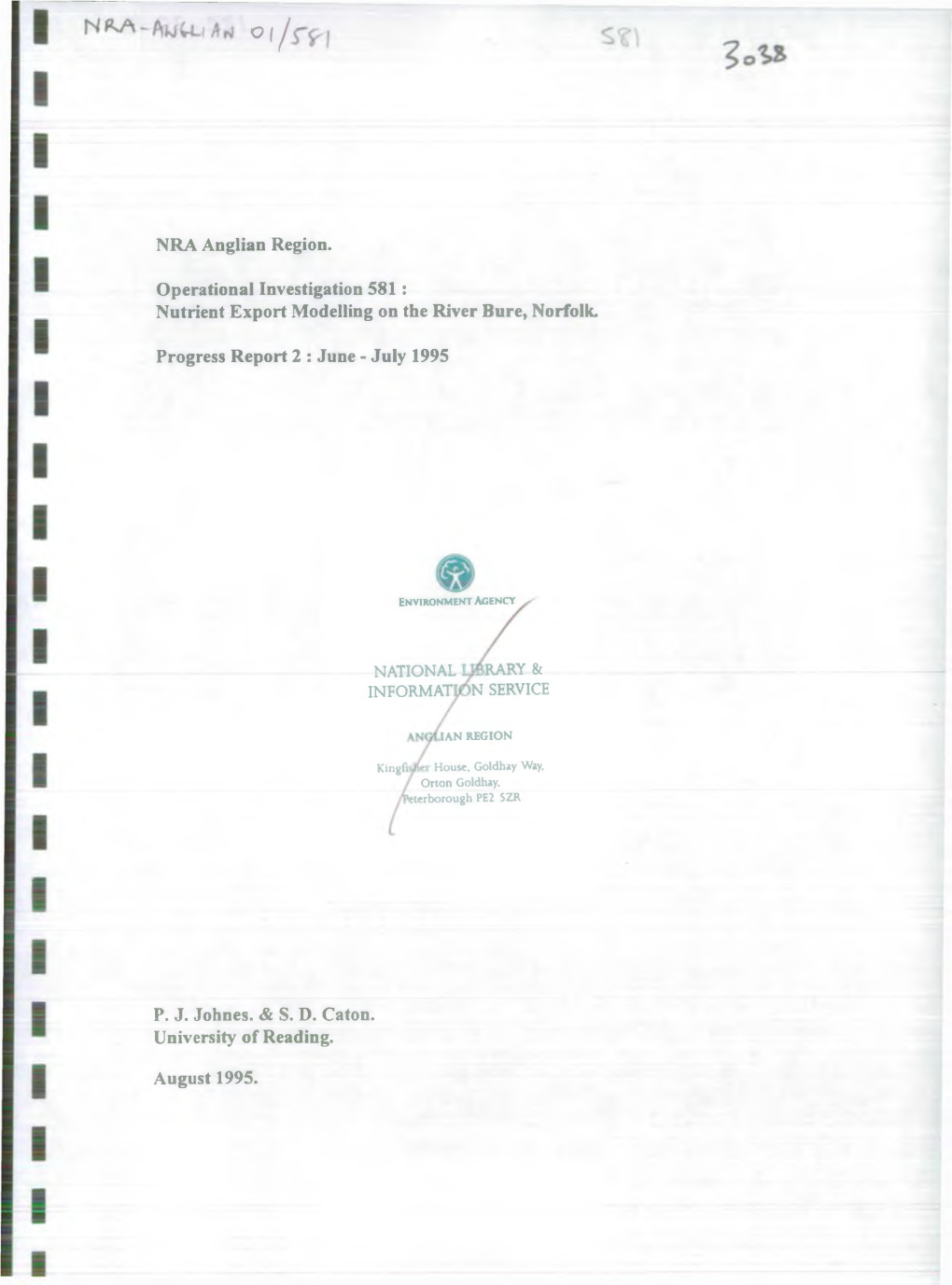 NRA Anglian Region. Operational Investigation 581 : Nutrient Export