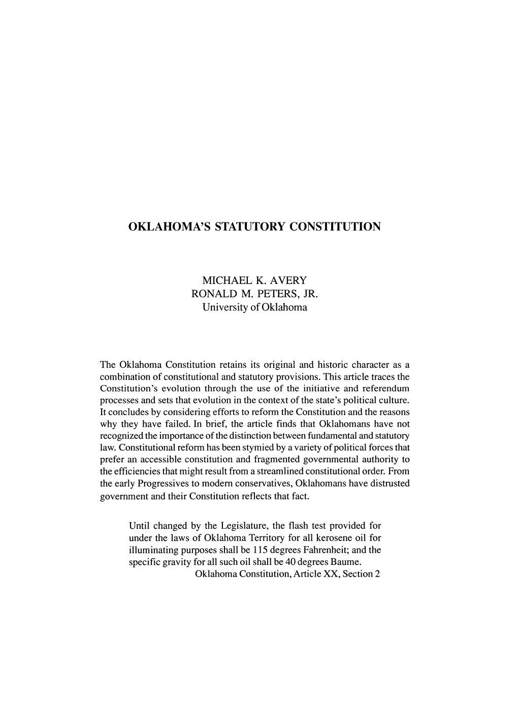 Oklahoma's Statutory Constitution