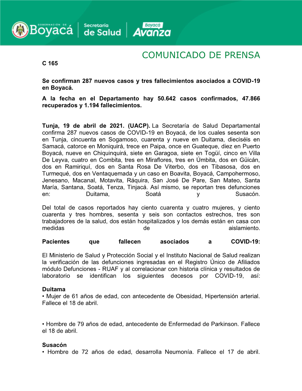 Comunicado De Prensa C 165