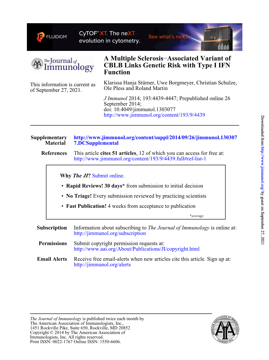 Function CBLB Links Genetic Risk with Type I IFN Associated Variant Of