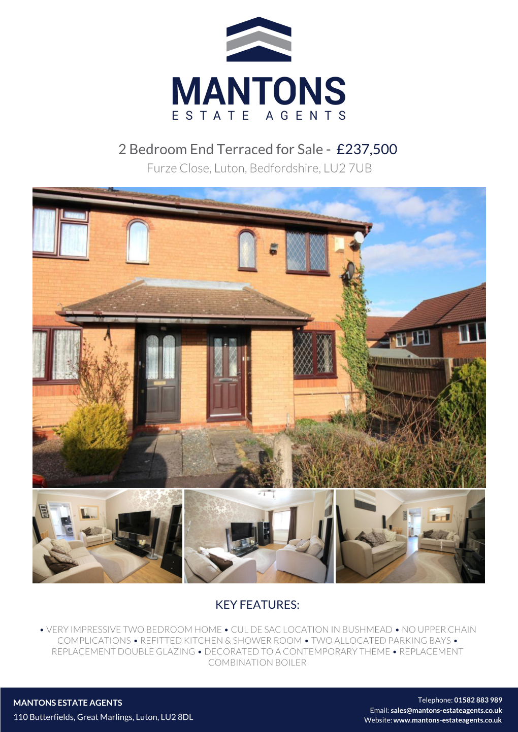 2 Bedroom End Terraced for Sale - £237,500 Furze Close, Luton, Bedfordshire, LU2 7UB