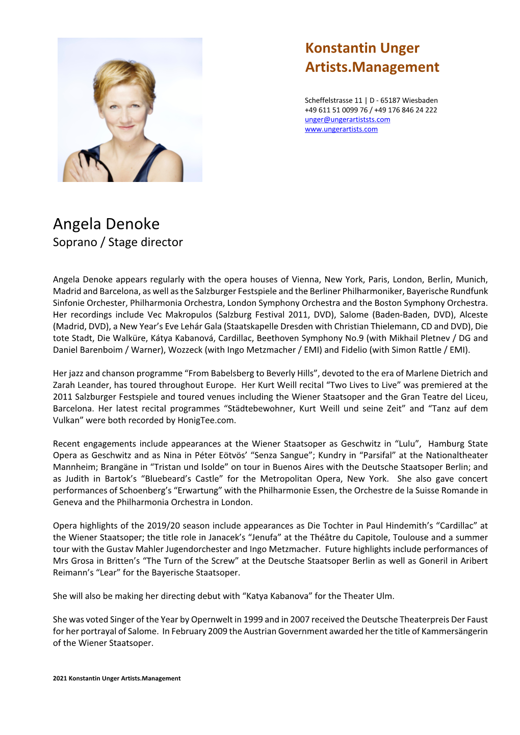 Angela Denoke Soprano / Stage Director