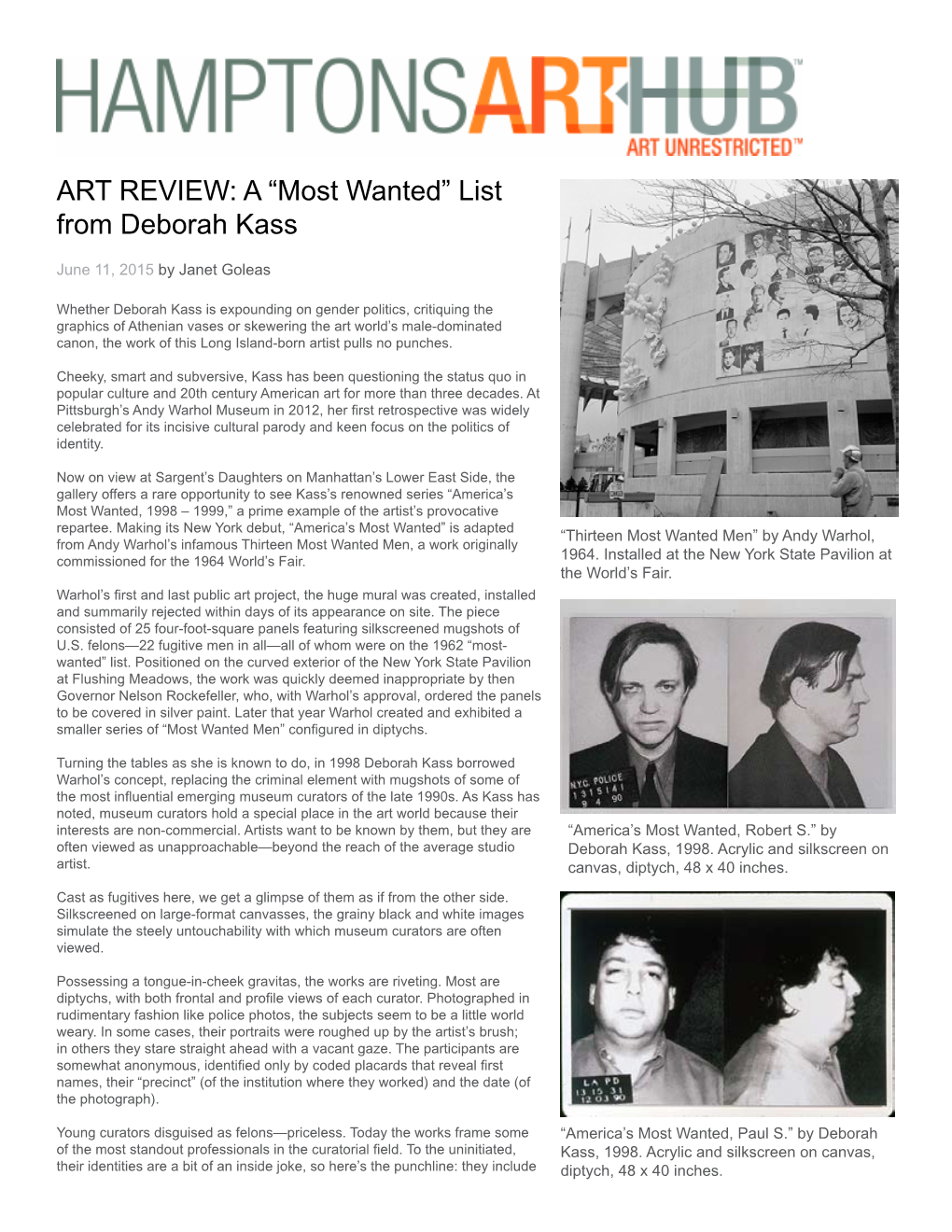 ART REVIEW: a “Most Wanted” List from Deborah Kass