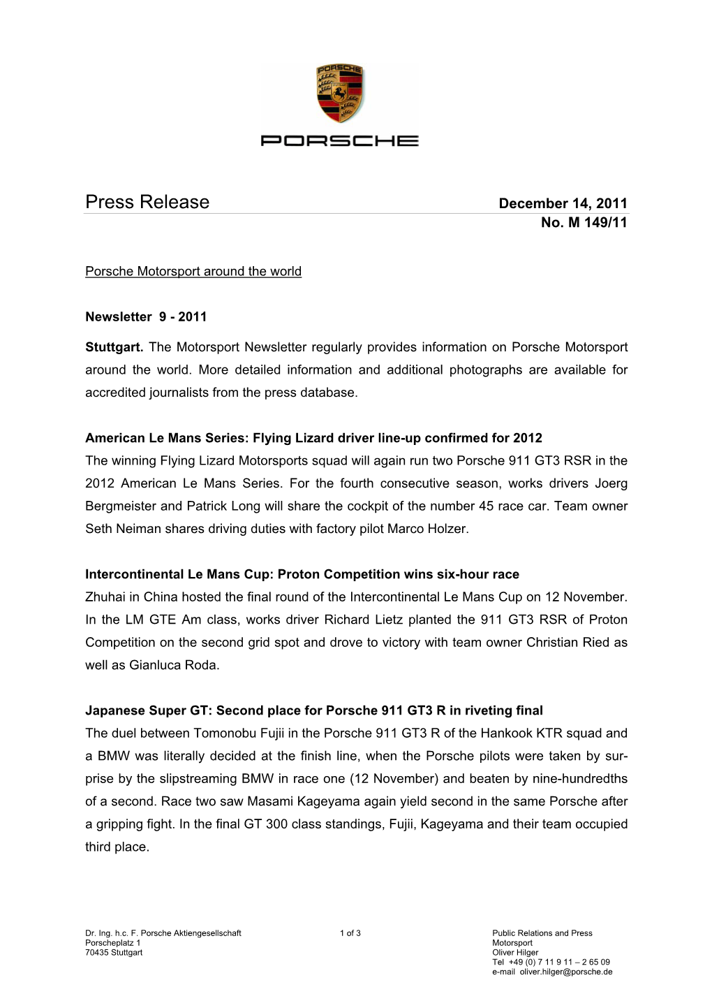 Press Release December 14, 2011 No