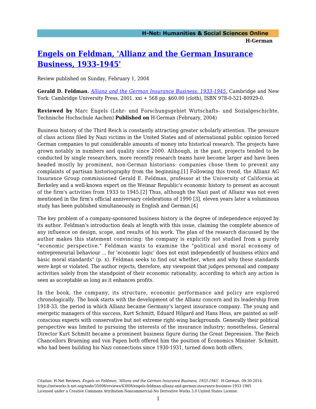 Allianz and the German Insurance Business, 1933-1945'