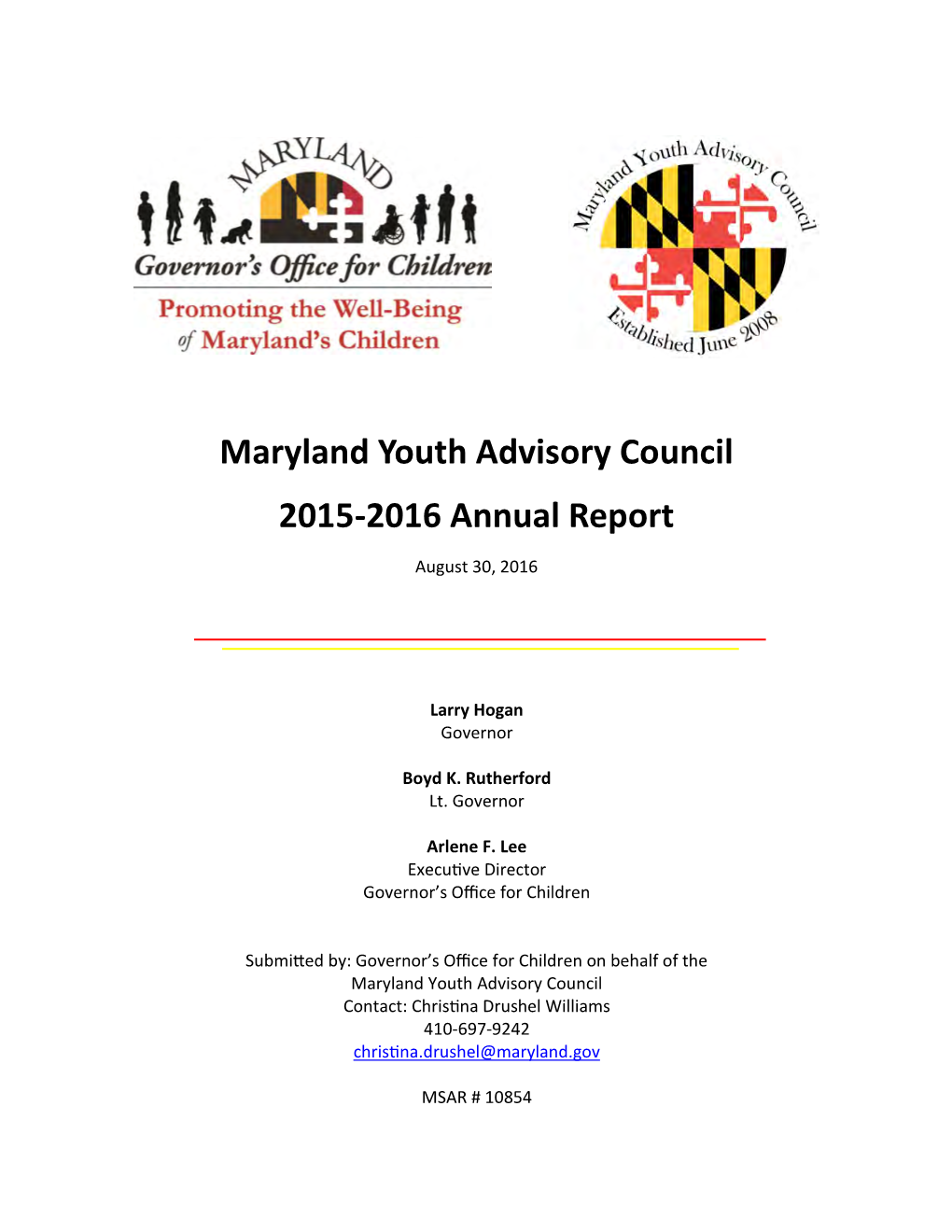 Maryland Youth Advisory Council 2015-2016 Annual Report