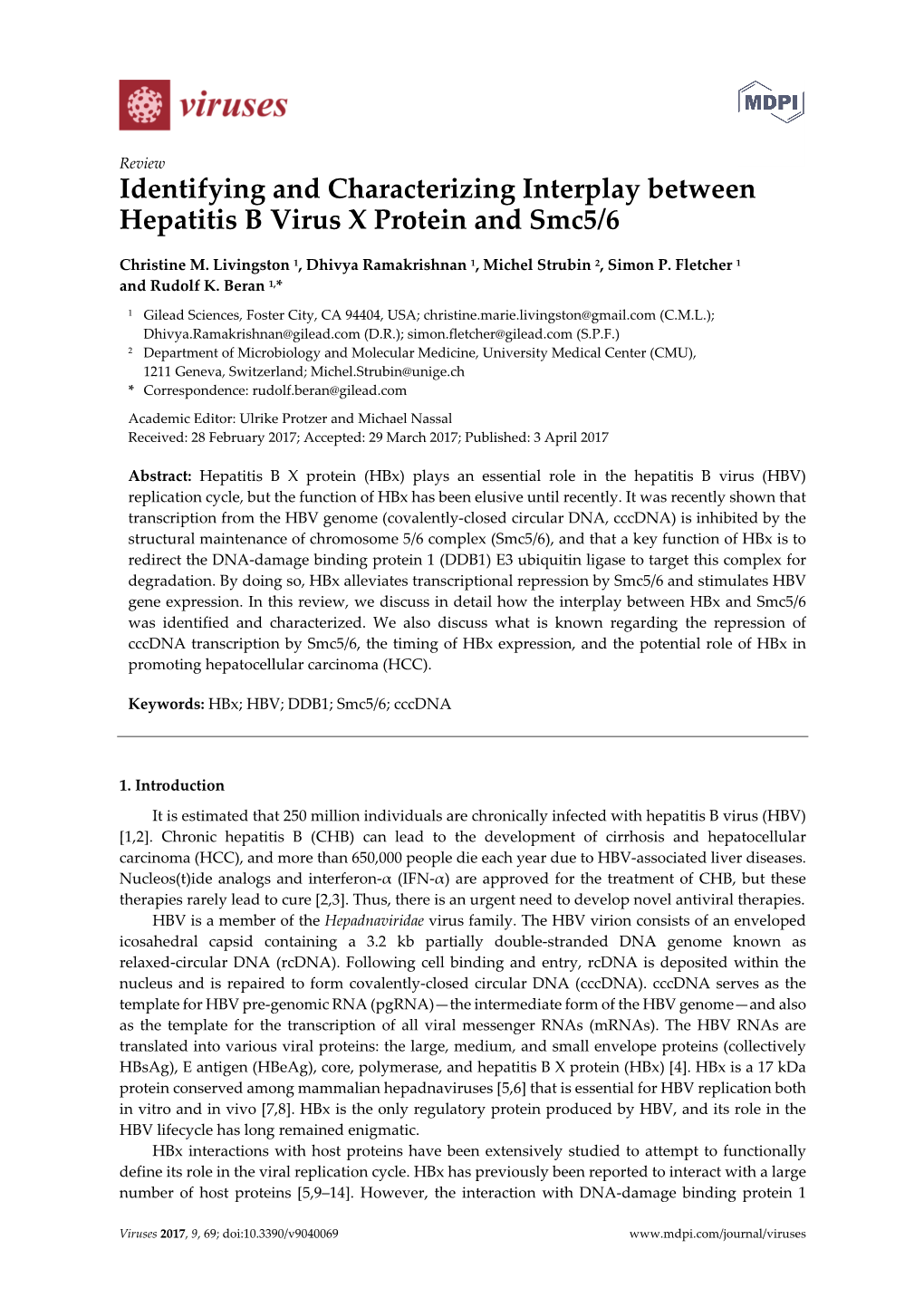 Identifying and Characterizing Interplay Between Hepatitis B Virus X Protein and Smc5/6