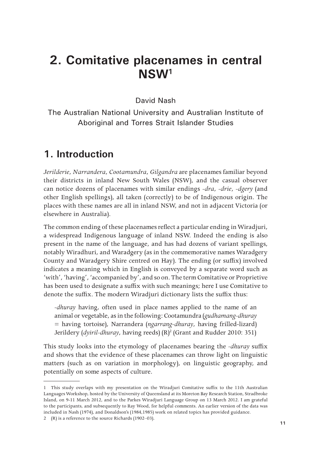 Comitative Placenames in Central NSW1