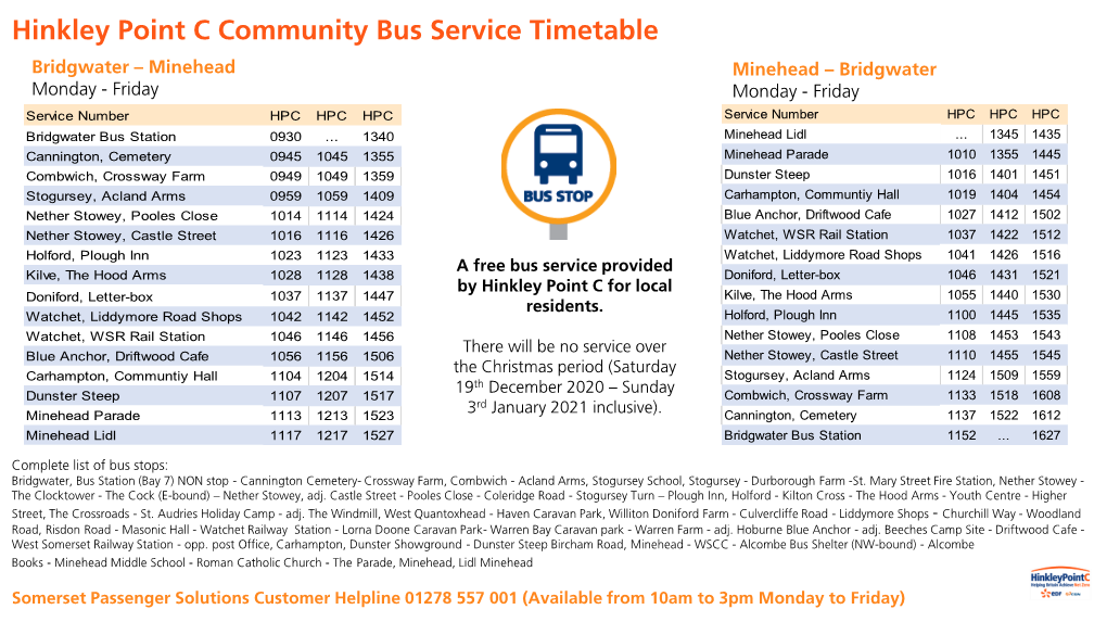 Hinkley Point C Community Bus Service Timetable
