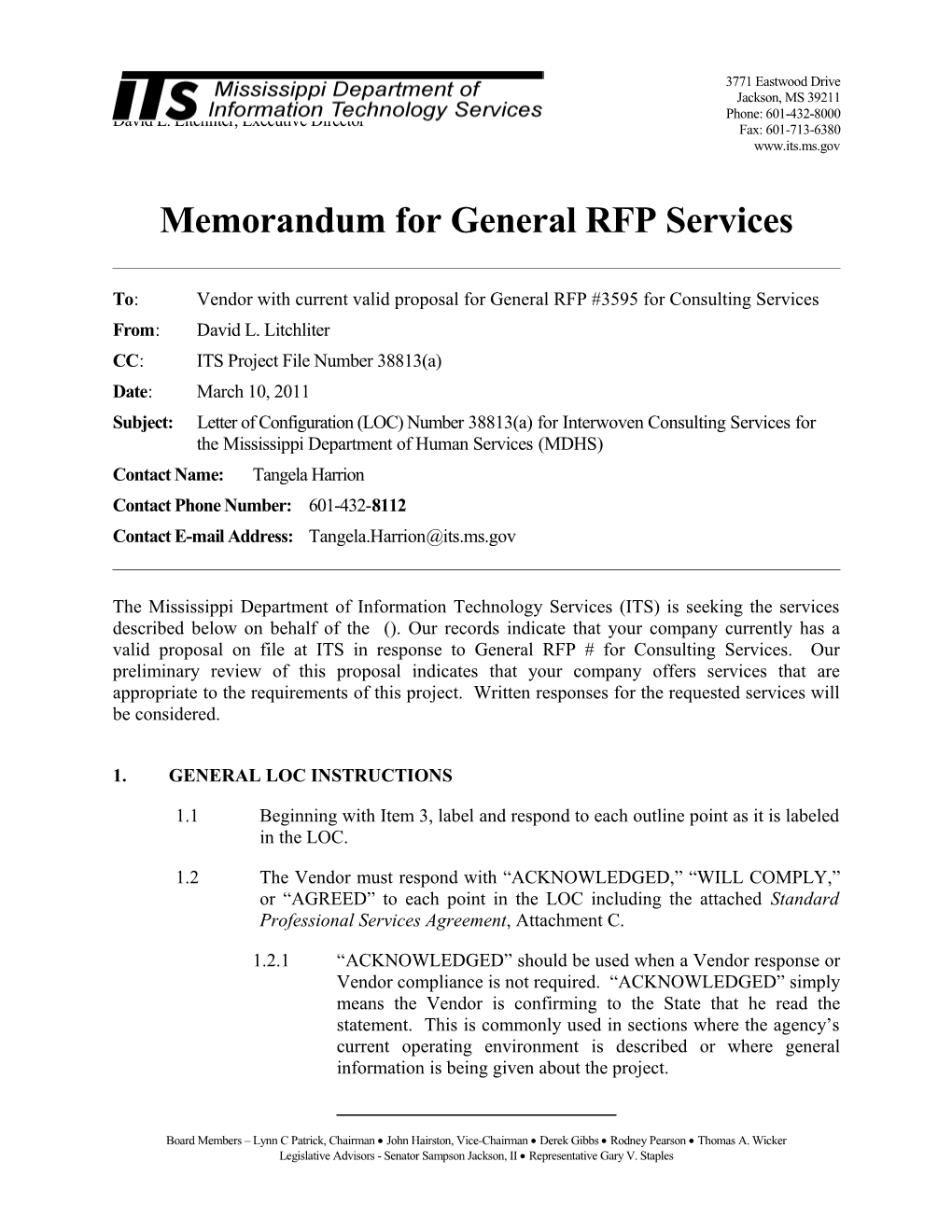 Memorandum for General RFP Configuration s8