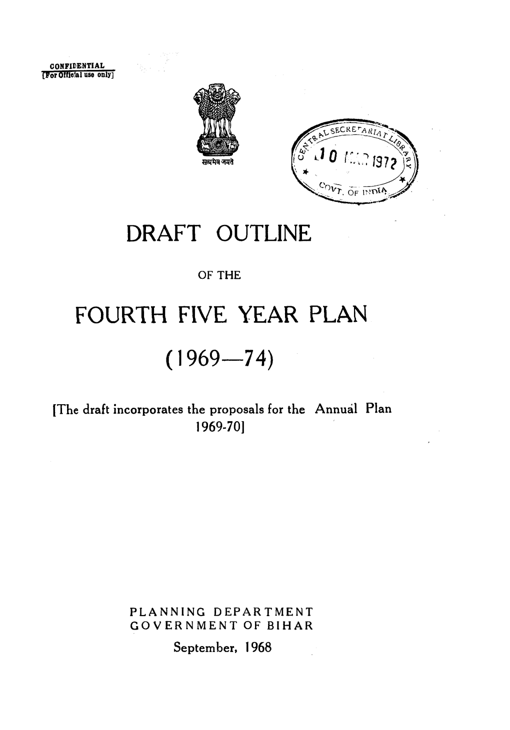 Draft Outline Fourth Five Year Plan