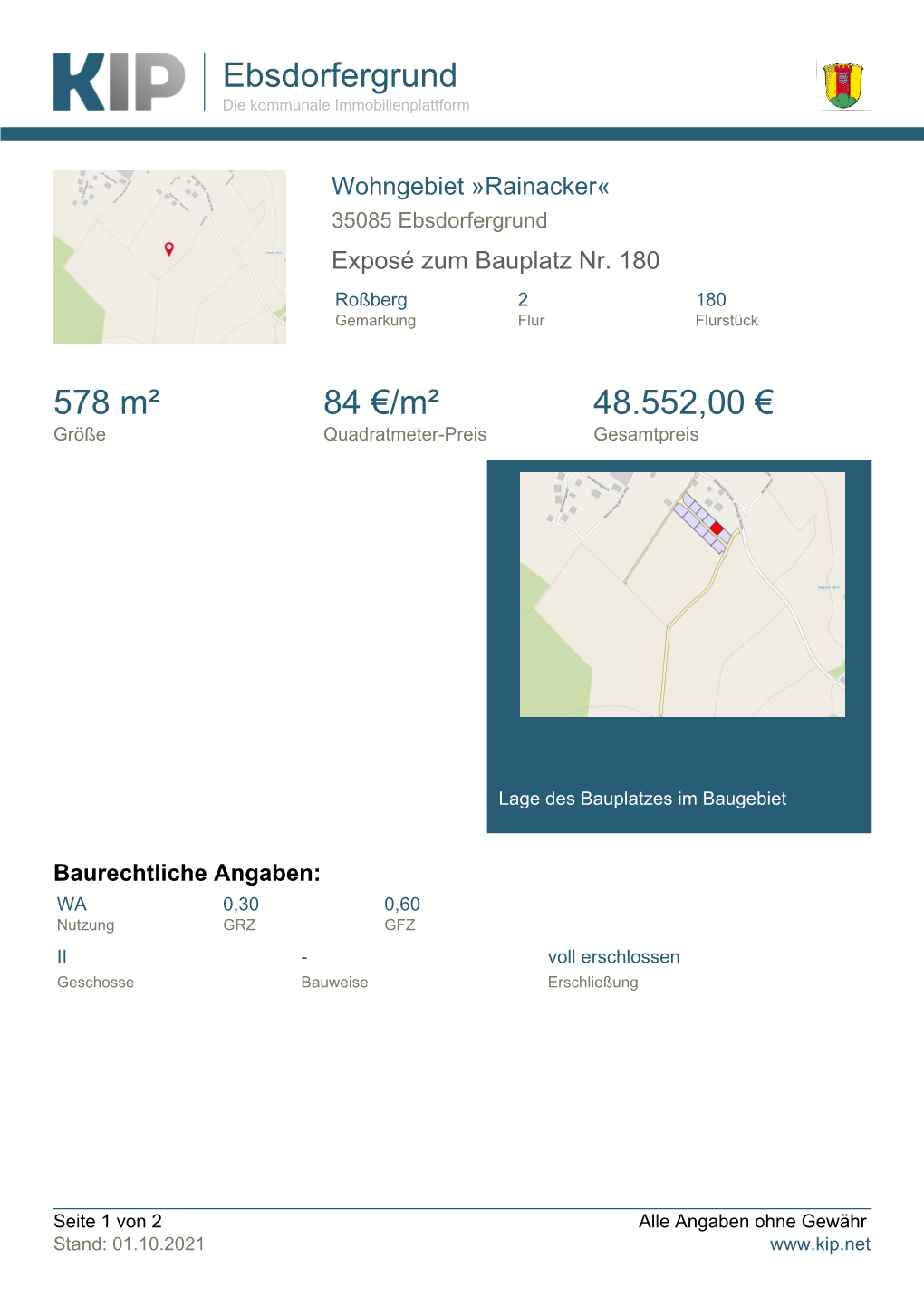 Ebsdorfergrund 578 M² 84 €/M² 48.552,00 €