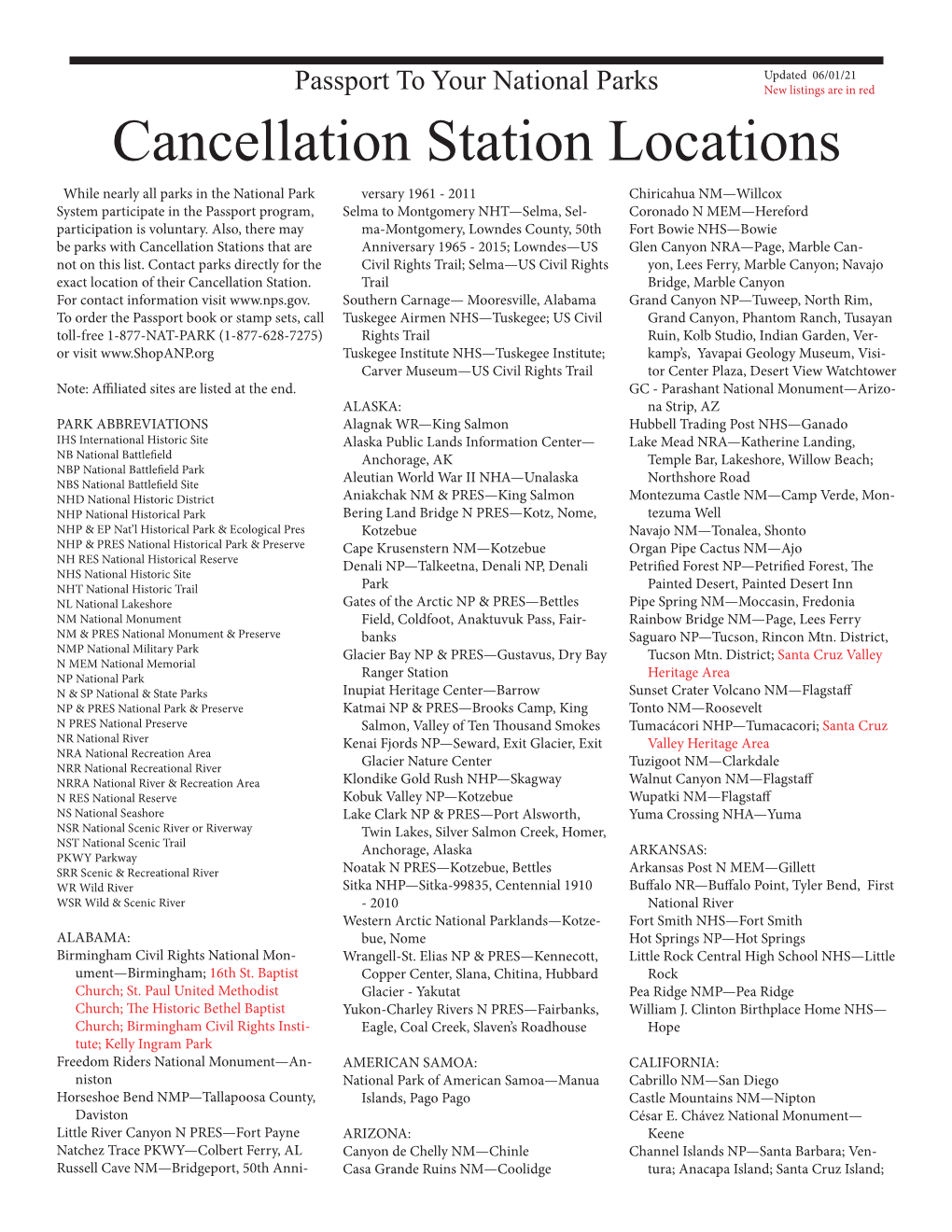 Cancellation Station Locations