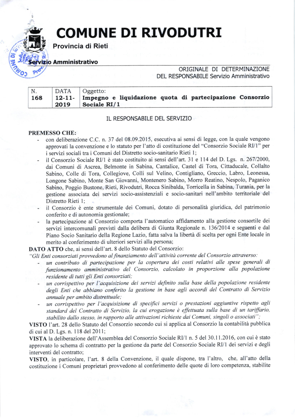 COMUNE DI RIVODUTRI Provincia Di Rieti