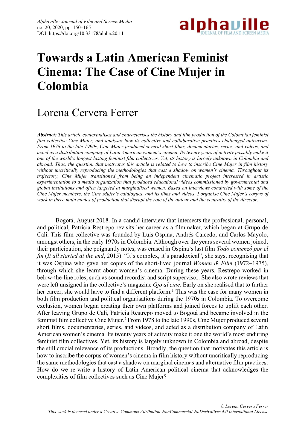 Towards a Latin American Feminist Cinema: the Case of Cine Mujer in Colombia