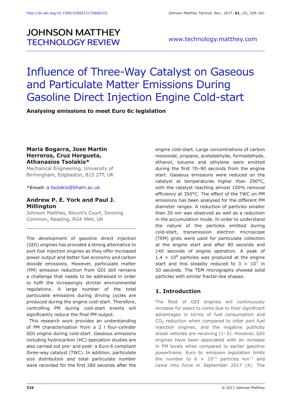 Influence of Three-Way Catalyst on Gaseous and Particulate Matter