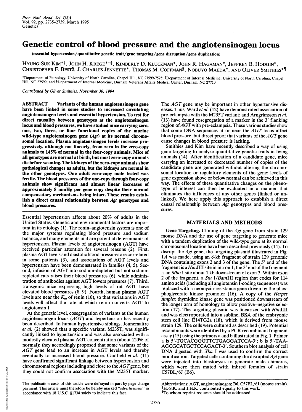 Genetic Control of Blood Pressure and the Angiotensinogen Locus