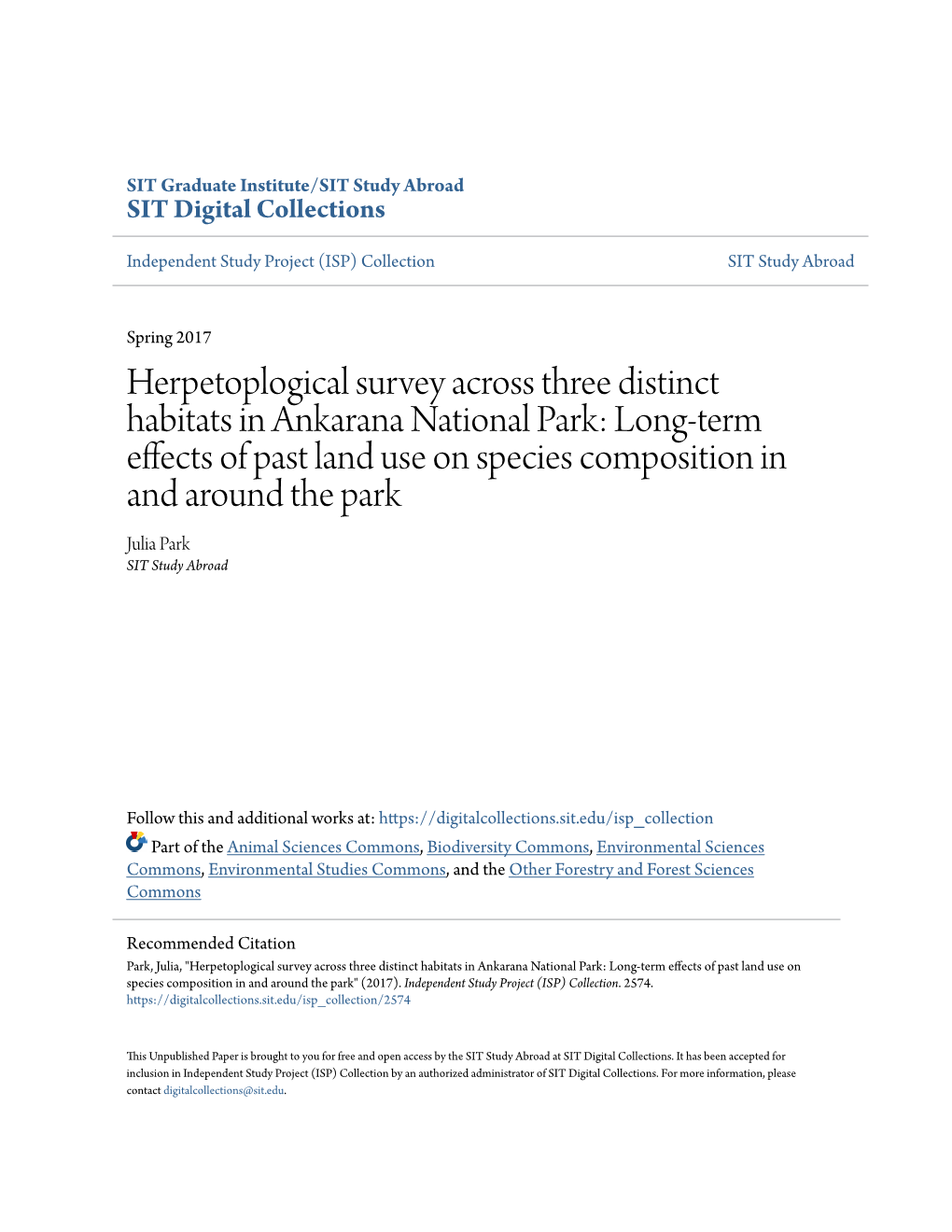 Herpetoplogical Survey Across Three Distinct