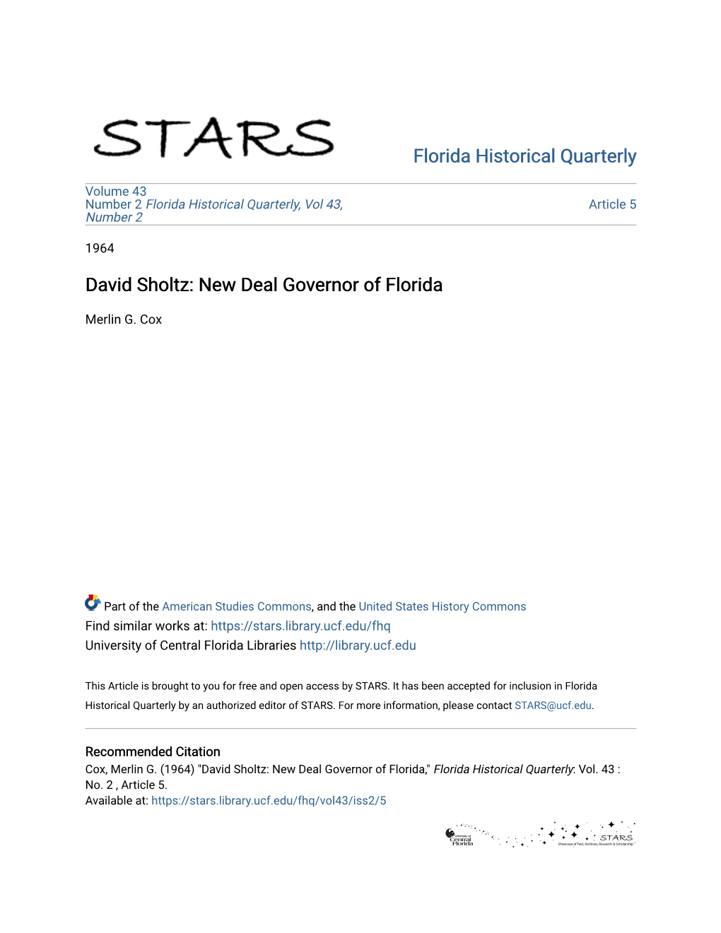 David Sholtz: New Deal Governor of Florida