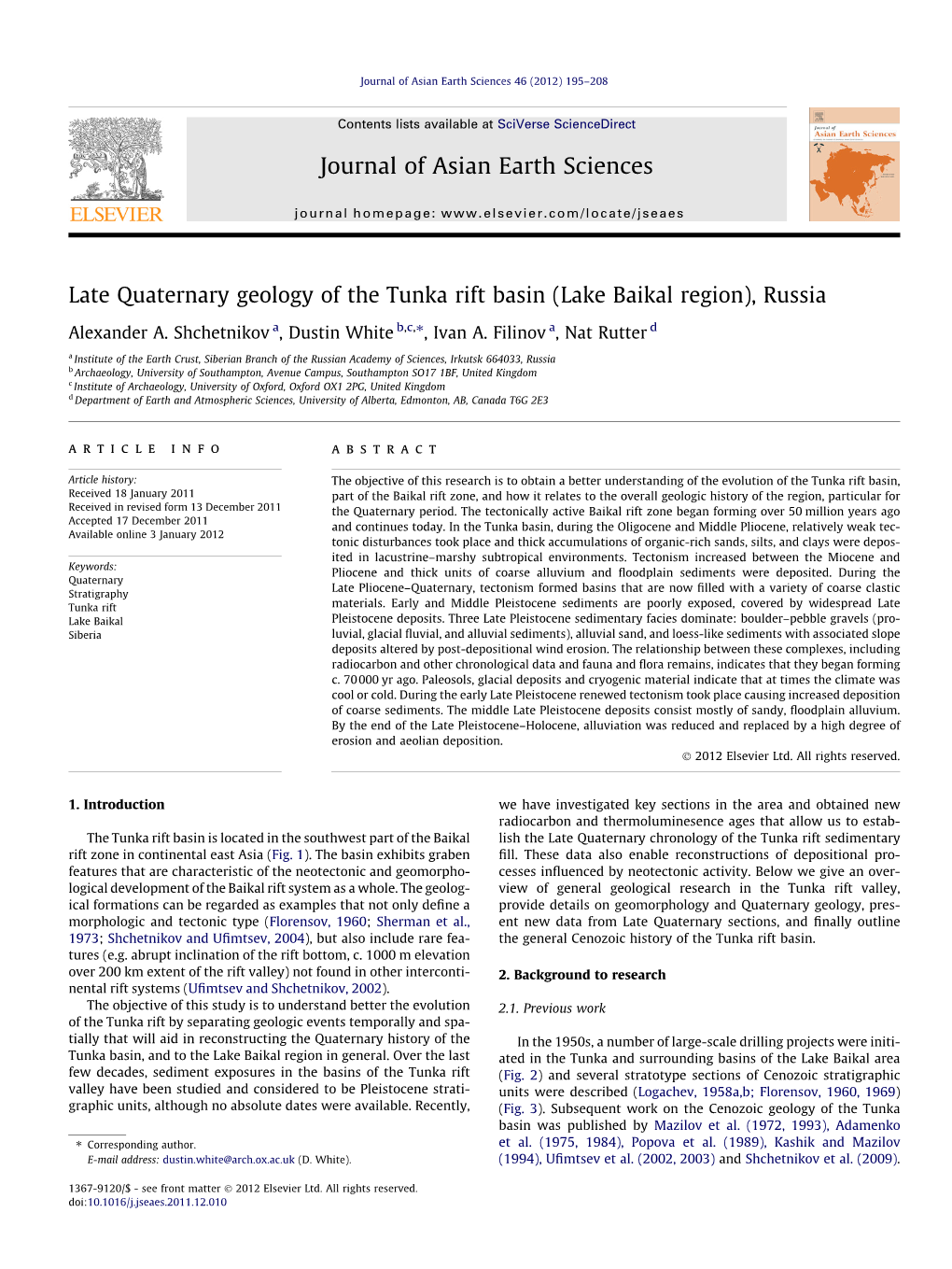 Late Quaternary Geology of the Tunka Rift Basin (Lake Baikal Region), Russia ⇑ Alexander A