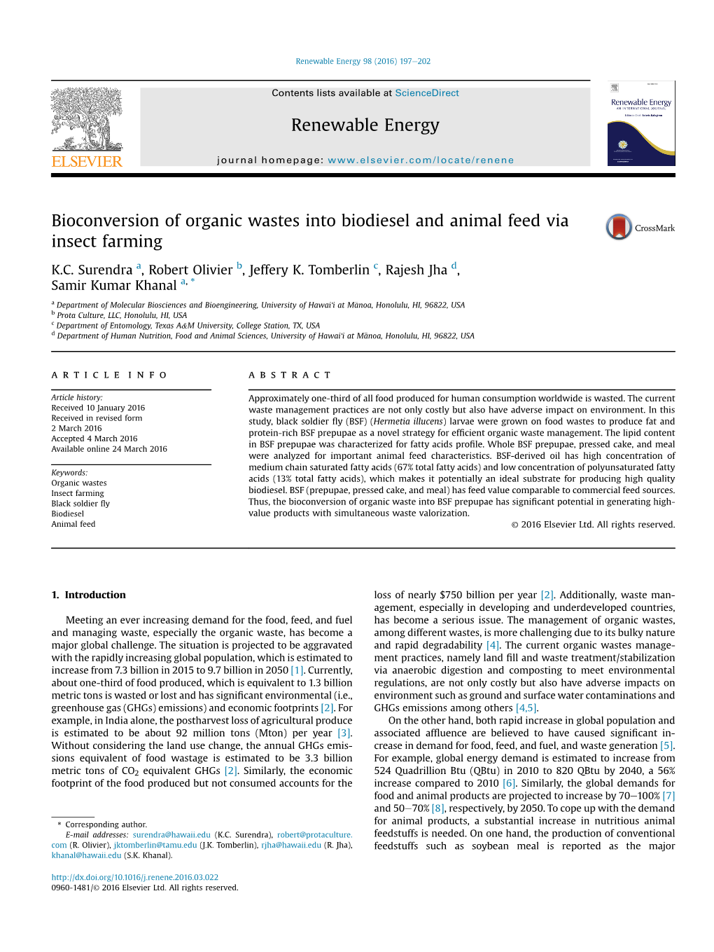 Surendra Et Al 2016 Bioconversion of Organic Wastes Into Biodiesel And