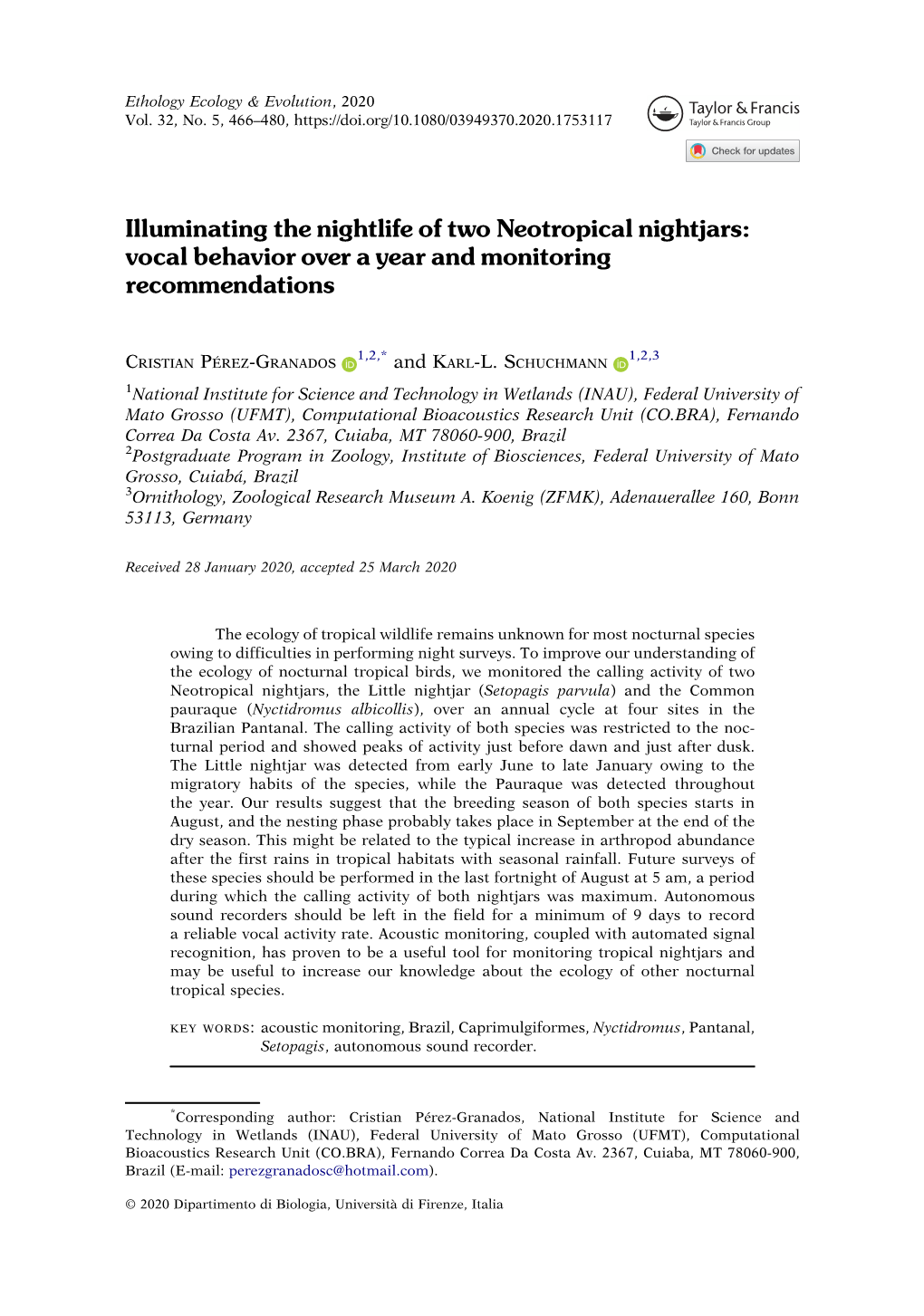 Illuminating the Nightlife of Two Neotropical Nightjars: Vocal Behavior Over a Year and Monitoring Recommendations