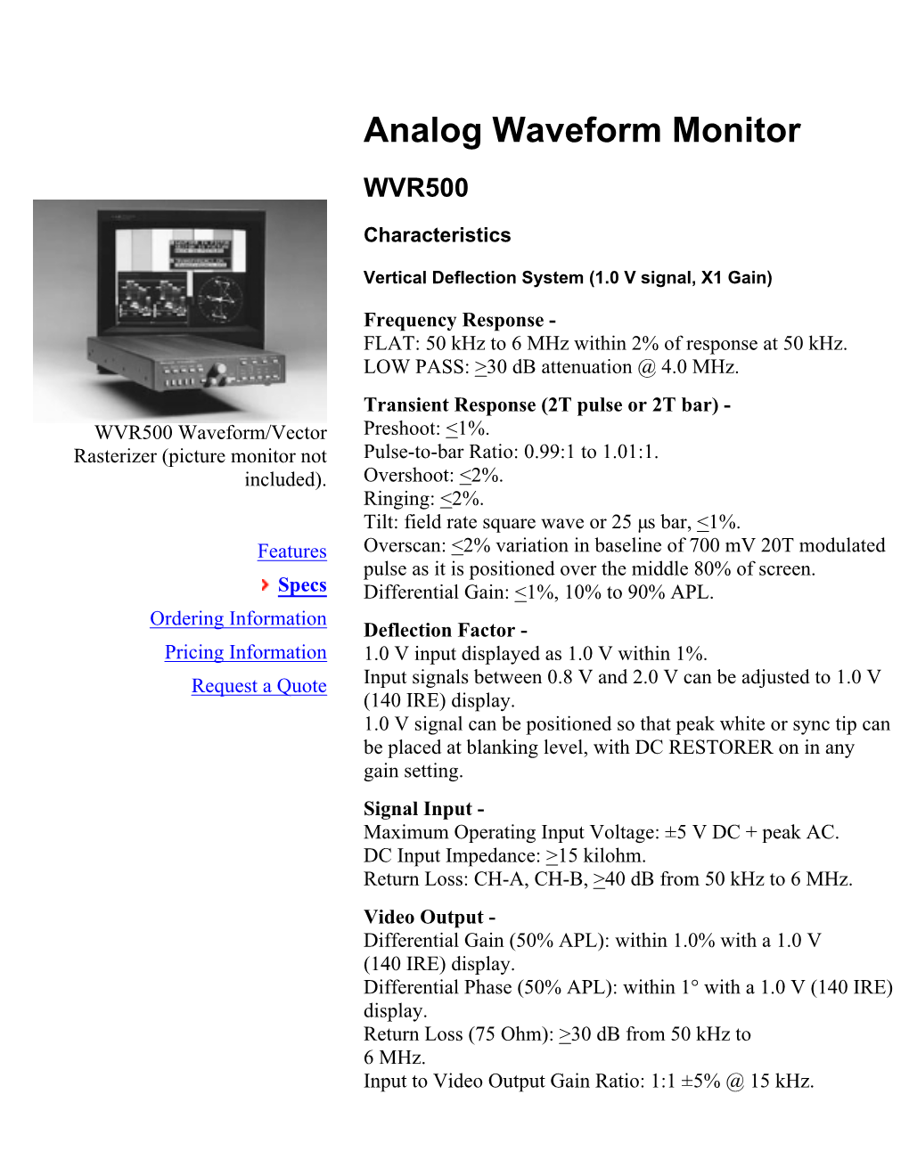 Tektronix MBD: Products &gt; Analog Waveform Monitor WVR500