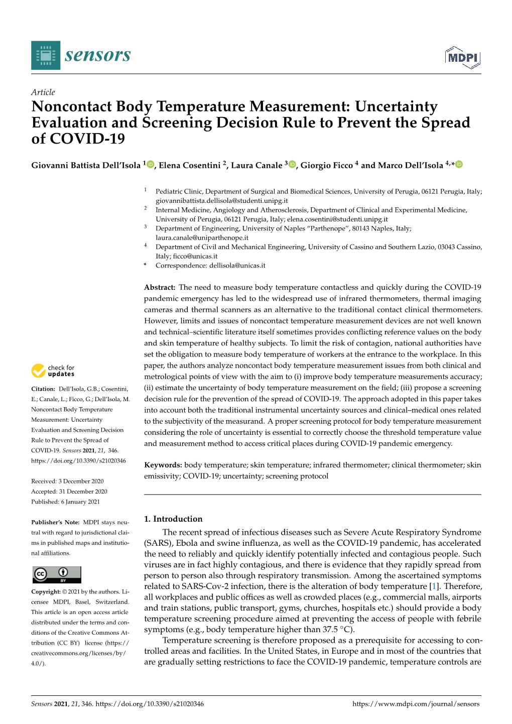 Noncontact Body Temperature Measurement: Uncertainty Evaluation and Screening Decision Rule to Prevent the Spread of COVID-19