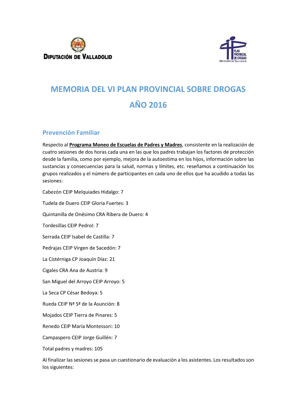 Memoria Del Vi Plan Provincial Sobre Drogas Año 2016