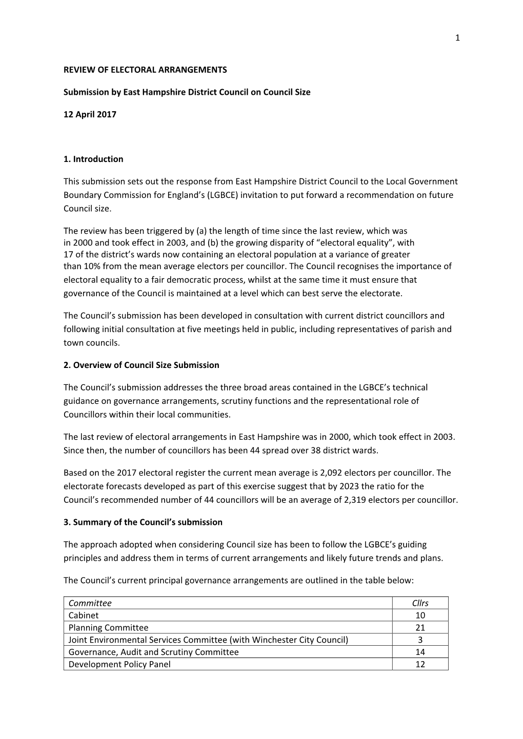 East Hampshire District Council on Council Size