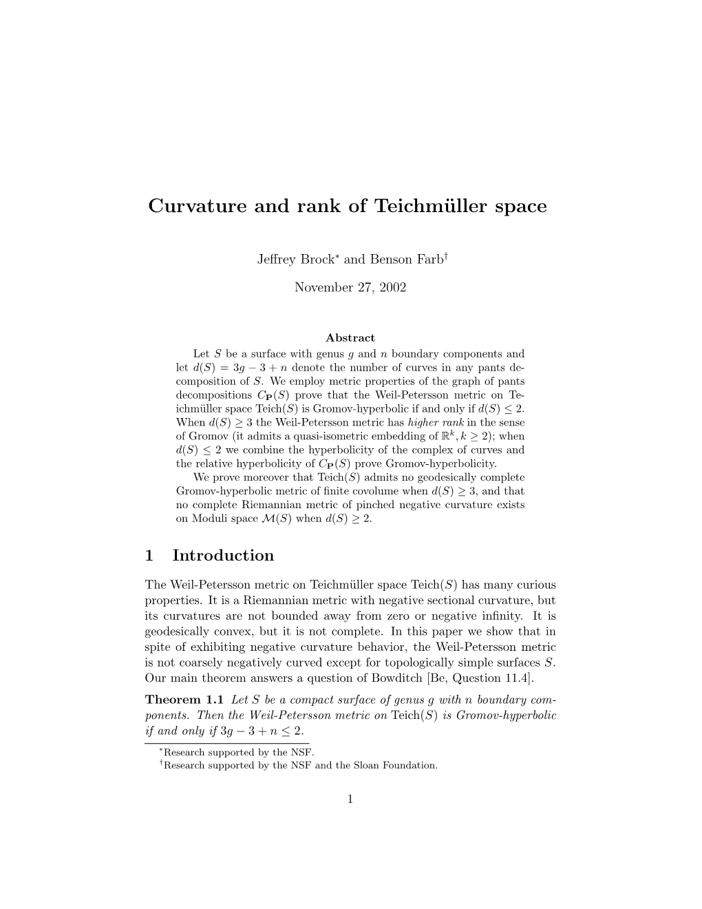 Curvature and Rank of Teichmüller Space