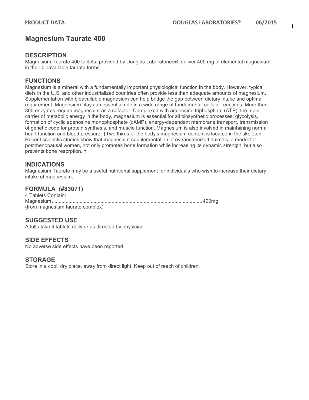 Magnesium Taurate 400