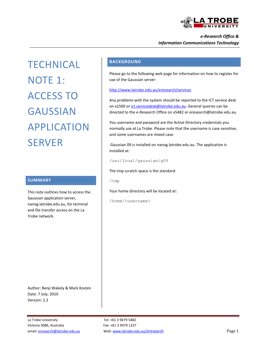 Technical Note 1: Access to Gaussian Application Server