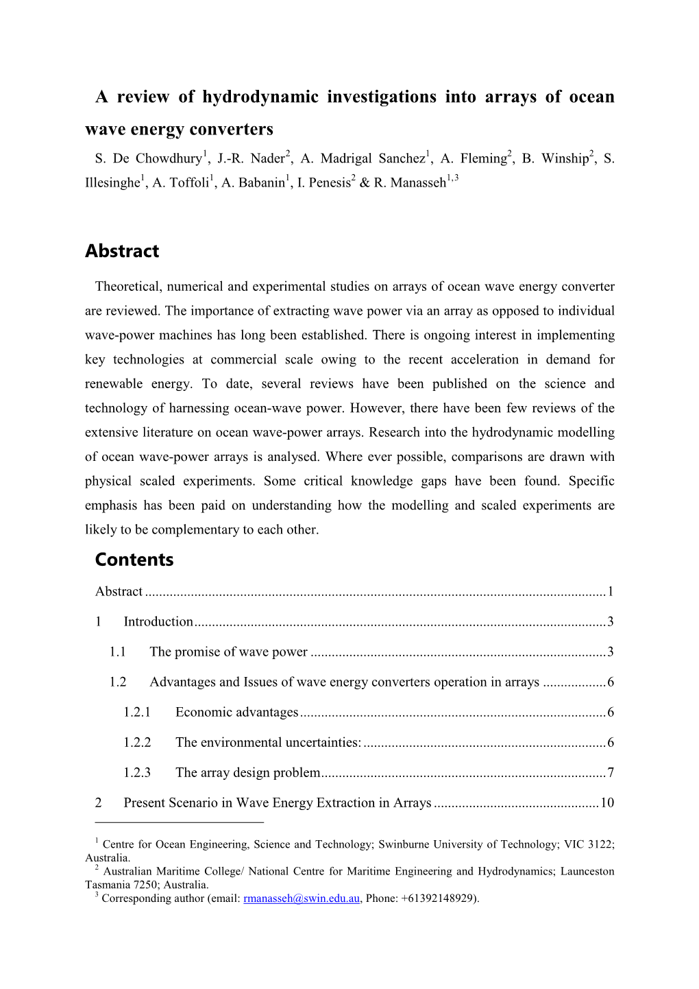 A Review of Hydrodynamic Investigations Into Arrays of Ocean Wave Energy Converters S